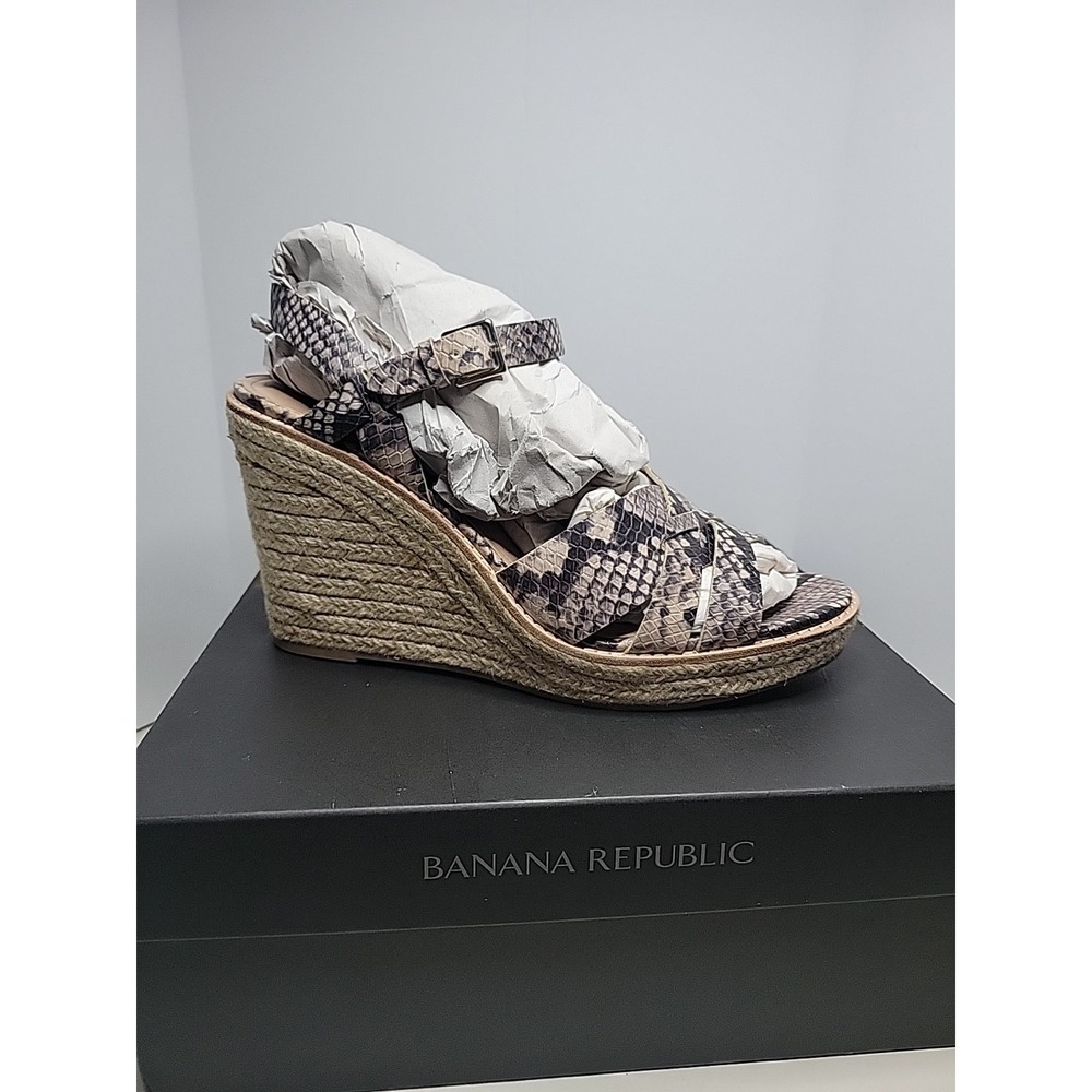 Banana Republic  Espadrille Wedge Sandal Women's 10 M Leather Snake Print Buckle